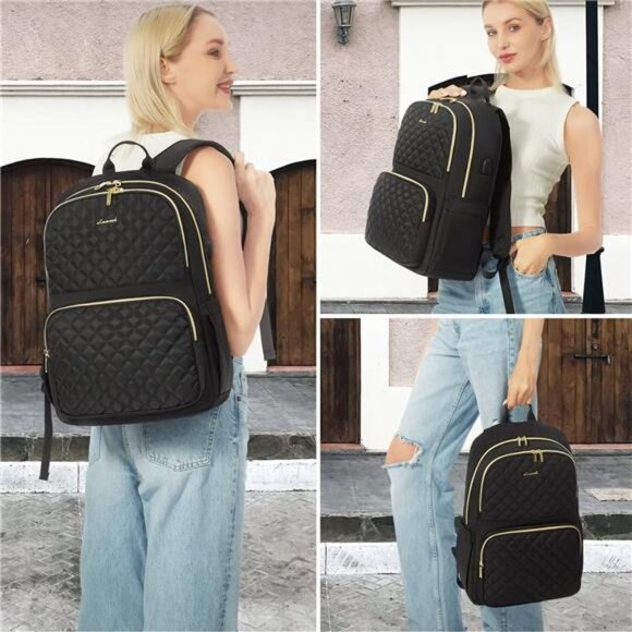 Women\'s Quilted Laptop Bag Travel Backpack Purse With Anti-Theft Zipper main image 4